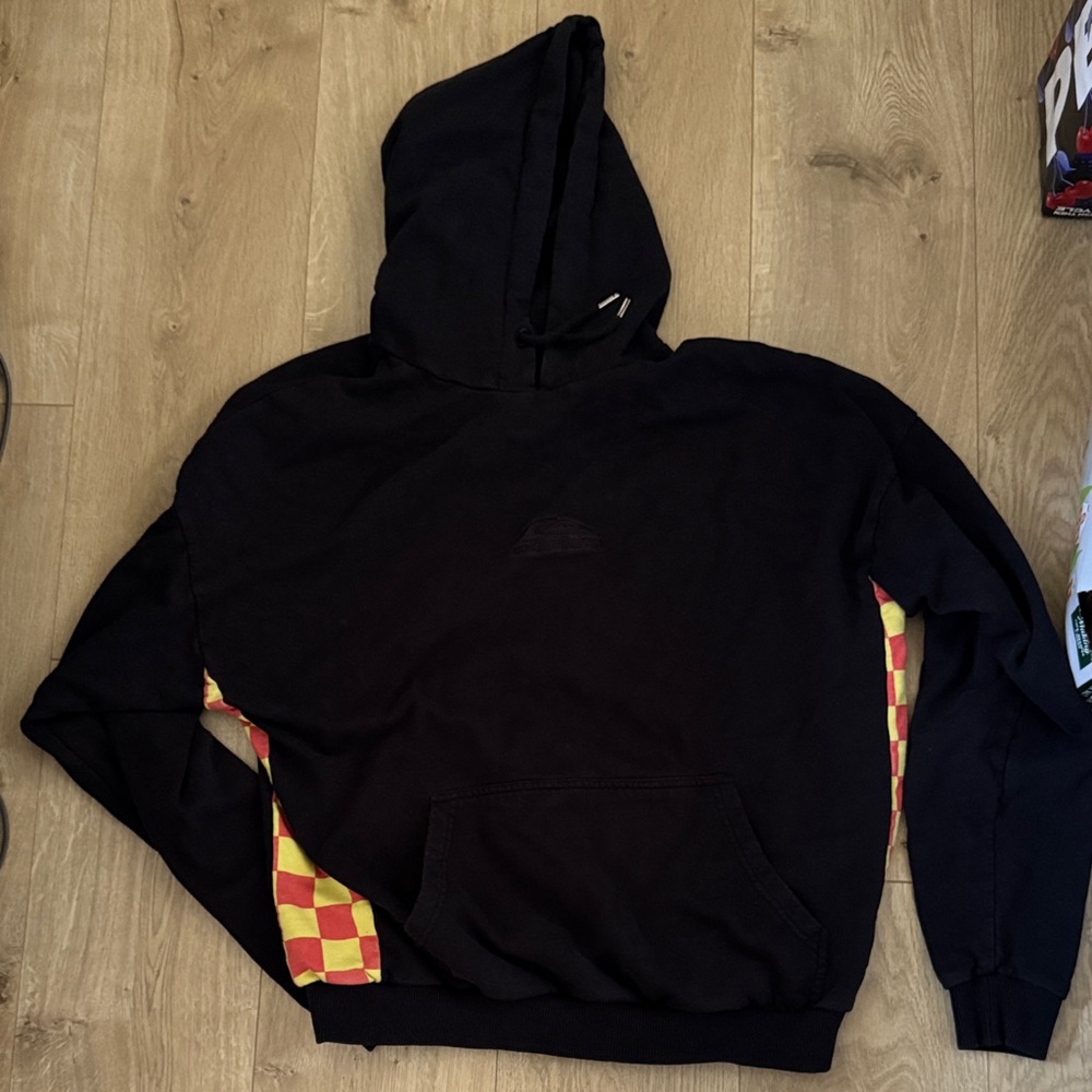 L Quiksilver x Stranger Things Black Hoodie with Checkered Detail